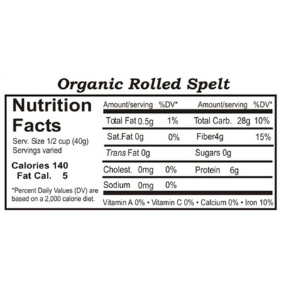 Nutrition Label For Organic Rolled Spelt