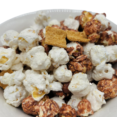 S'more Popcorn | Bringing The Campfire Treat To You | Rich Chocolate Paired With Marshmallow And Graham Cracker Chunks | S'mores Without The Mess | Perfect For An On-The-Go Snack | Made in Small Batches | Party Popcorn