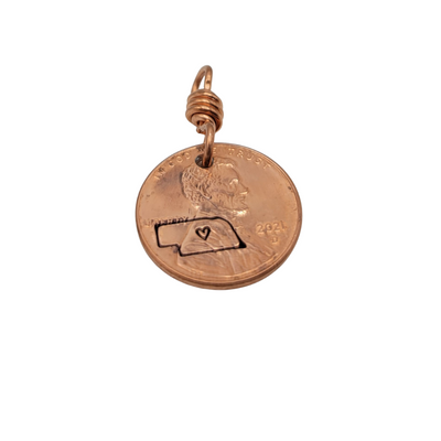 Nebraska Penny Key Chain | Hand Stamped | Nebraska Shaped Outline With Heart | Makes For the Perfect Gift for Visitors or Loved Ones | Nebraska Key Chain | Add To Your Key Chain or Necklace | Long Lasting | Show Your Nebraska Pride