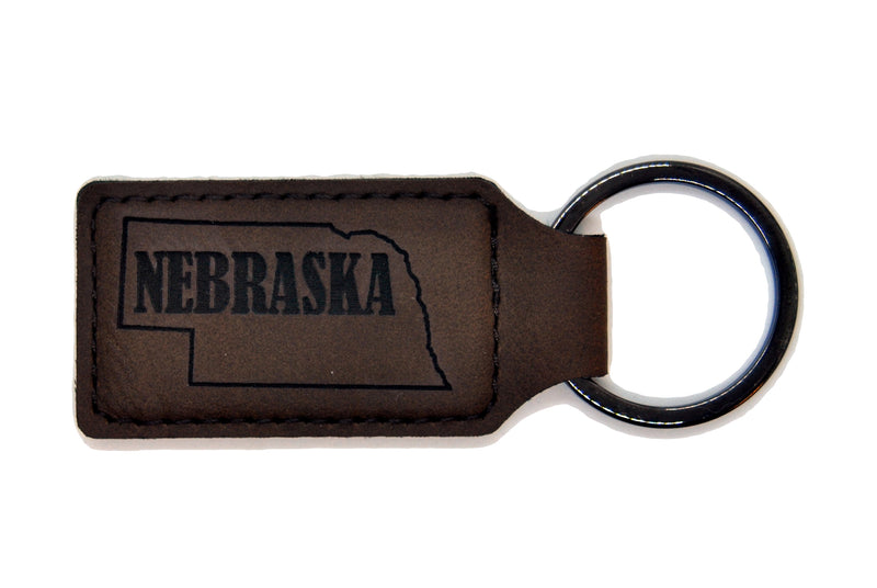 Nebraska Leather Keychain | Rectangular