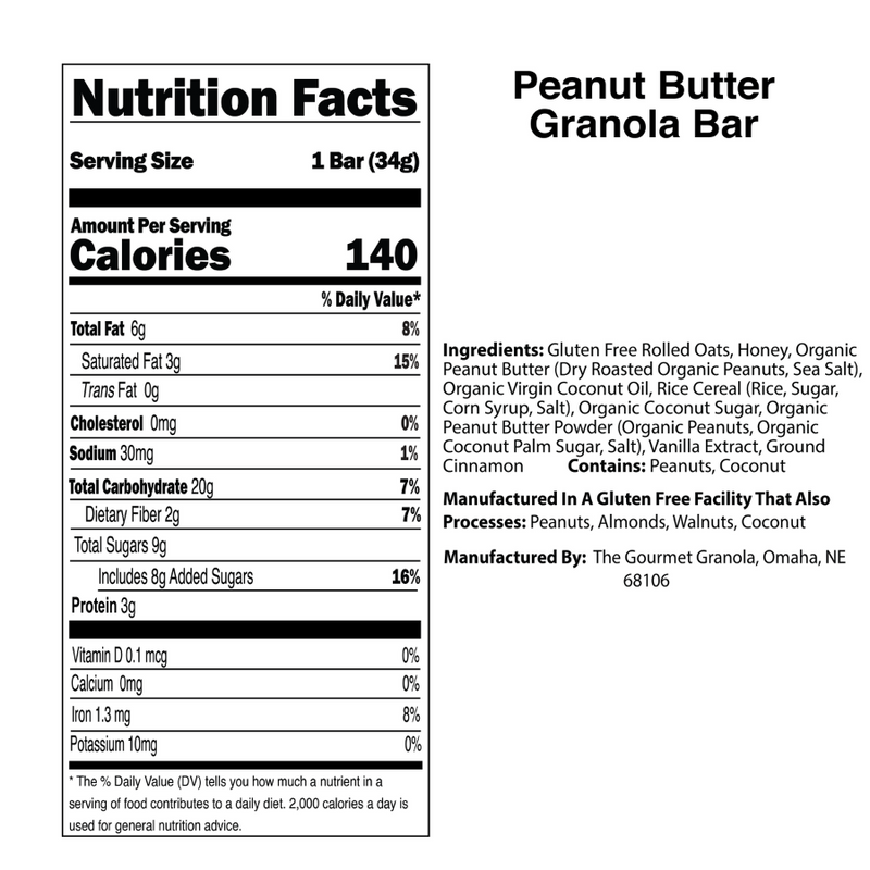 Peanut Butter Granola Bar | Perfect Before Or After Workout Snack | Gluten, Dairy, & Soy Free | Peanut Butter Lovers | Healthy, No Guilt Granola Bar | Nebraska Granola
