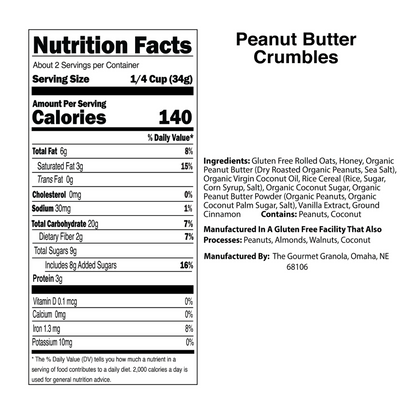 Peanut Butter Crumbles | 2.4 oz. Bag | Perfect To Add On Top Of Yogurts, Smoothie Bowls, Or Alone | Healthy, Quick Snack | Gluten, Dairy, & Soy Free | Nebraska Granola | No Guilt