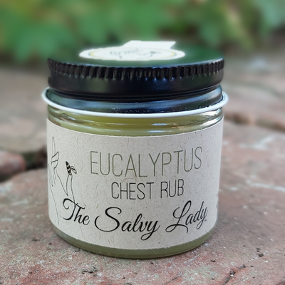 Eucalyptus Chest Rub | 1 oz | The Salvy Lady | Infused with Eucalyptus, Camphor, and Birch Oils | Leaves Skin Feeling Refreshed and Cool | Helps Relieve Nasal and Upper Respiratory Congestion | Handmade in Nebraska