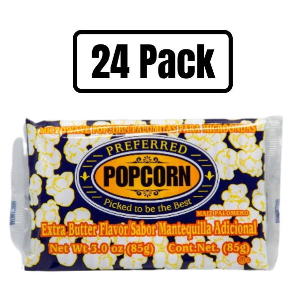 Extra Butter Flavored Microwave Popcorn | Savory Snack | Good Source of Fiber | No Mess Theater Quality Popcorn  | Preferred Popcorn | 3 oz. Bag | Multipacks | Shipping Included