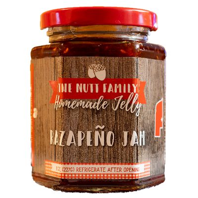 Razapeño Jam | 8 oz. Jar | Fruit Spread | Made with Fresh Fruit | Sweet and Spicy Combination | Great on Cream Cheese, Meat, and Everything Else | Hand Stirred | Freshly Made in Nebraska | Raspberry & Jalapeno Jam