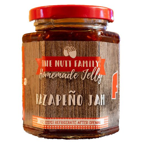 Razapeño Jam | 8 oz. Jar | Fruit Spread | Made with Fresh Fruit | Sweet and Spicy Combination | Great on Cream Cheese, Meat, and Everything Else | Hand Stirred | Freshly Made in Nebraska | Raspberry & Jalapeno Jam