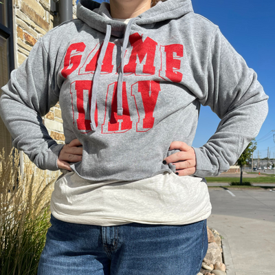 Game Day Crop Top | Gray Hoodie | Great For Football Games & Parties | Show Your Love For Any Game Day | Soft & Loose Fitting | Cute, Stylish Hoodie