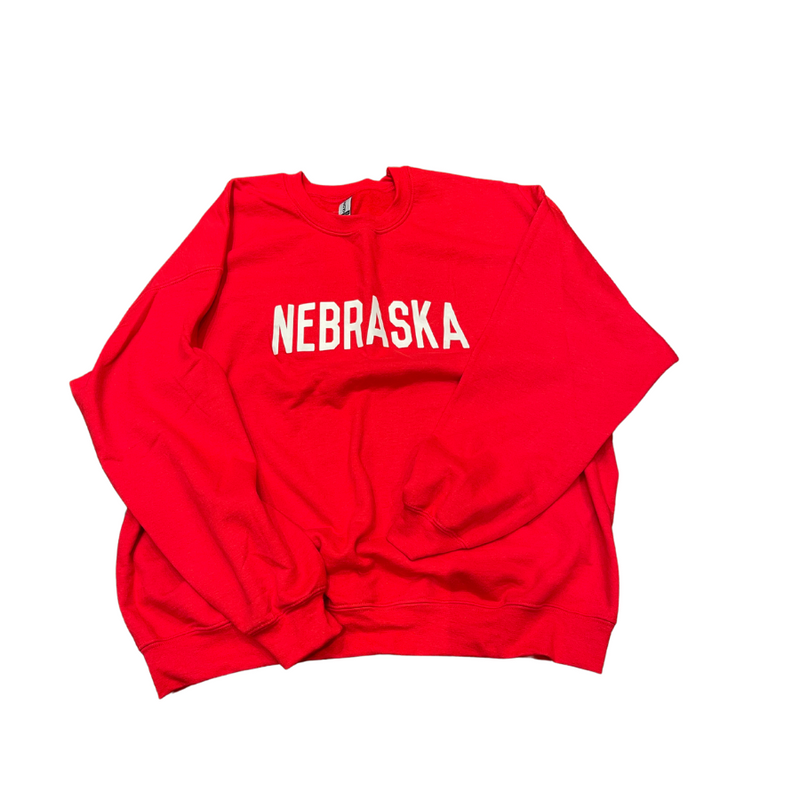Nebraska Crew Neck | Red | Perfect For Games Or Parties | Comfy, Loose Fit | Soft Material | Show Off Your Nebraska Pride | Simple, Sporty Crewneck