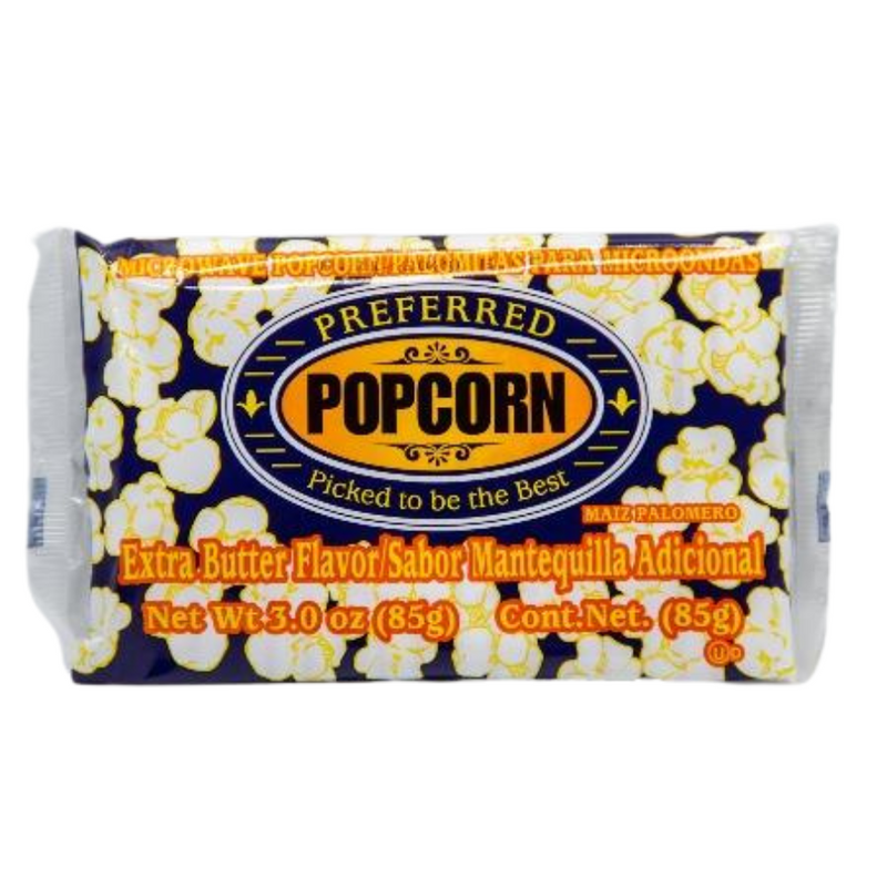 Extra Butter Flavored Microwave Popcorn | Savory Snack | Good Source of Fiber | No Mess Theater Quality Popcorn  | Preferred Popcorn | 3 oz. Bag | Multipacks | Shipping Included