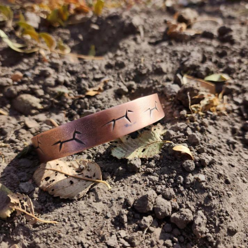 Stick Figure Stick Figure Cow Pony Stamped Bracelet Copper Propped up in the Dirt