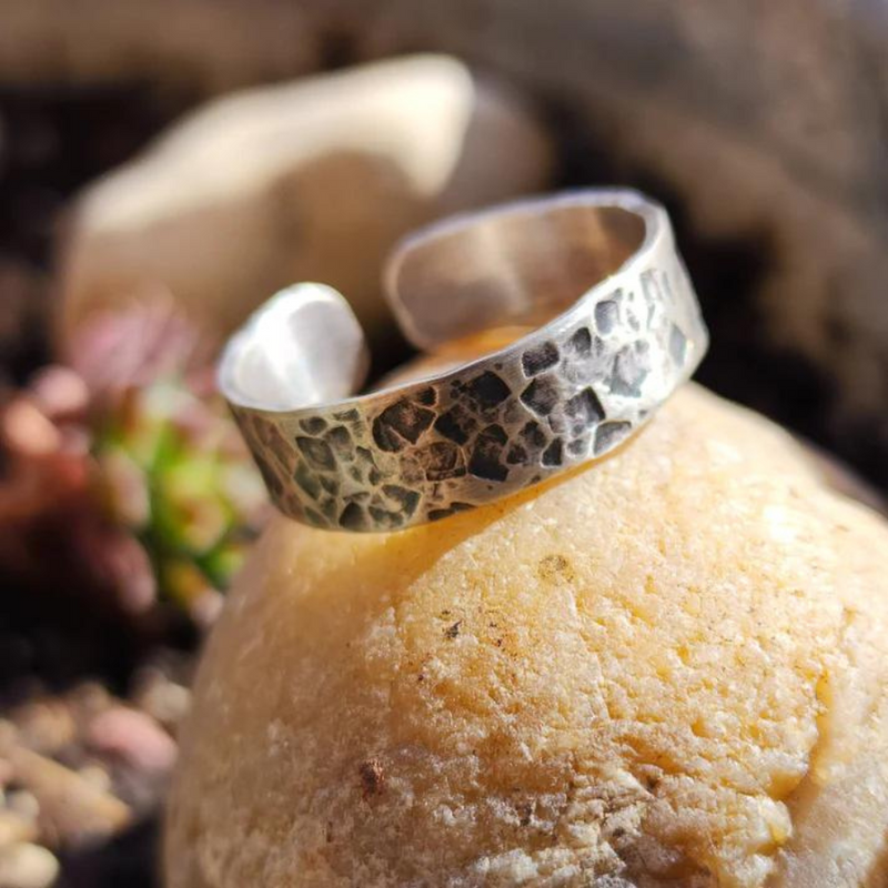 Hand Stamped Sterling Silver Ring on Rocks