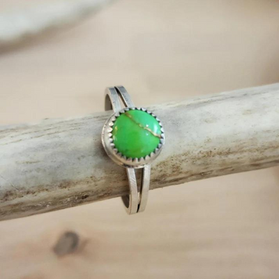 Hand Stamped Green Mohave Sterling Silver Ring on Antler