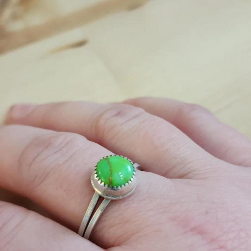Green Mohave Sterling Silver Ring on Hand