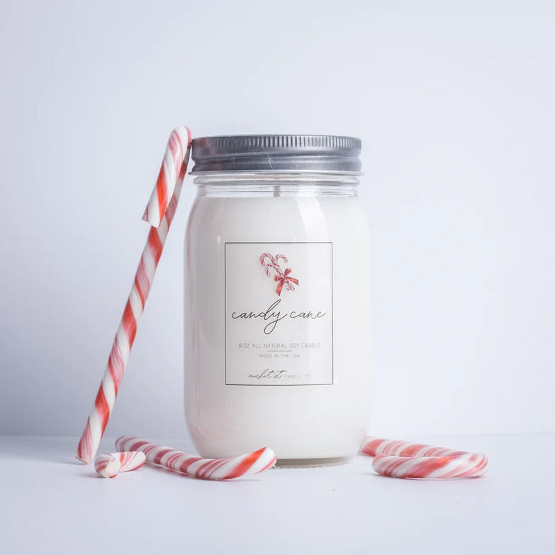 Candy Cane Candle | Market Street Candle Co | 16 oz. | Perfect Blend Of Peppermint, Spearmint, & Sweet Eucalyptus | Refreshing Scent | All Natural Soy Wax | Nebraska Candle | Essential Oil Based Fragrance | Long Burn Time | Hand Poured In The USA