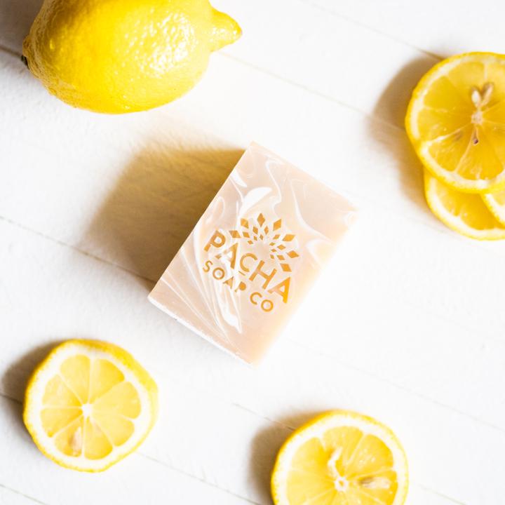 Coconut Lemon | 4 oz. Bar | Gluten Free | Vegan | Handcrafted With Hydrating Coconut Oil and Coconut Milk | Sweet and Gentle Lather | Delicate Scent Of Fresh Lemon Peel Oil and Warm Coconut | Nebraska Cleansing Soap