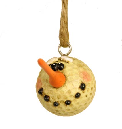 Golf ball snowman head ornament with orange golf tee nose