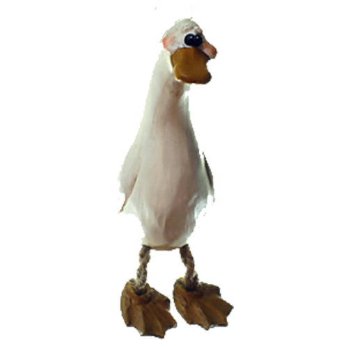 White goose ornament with jute-rope legs and large feet