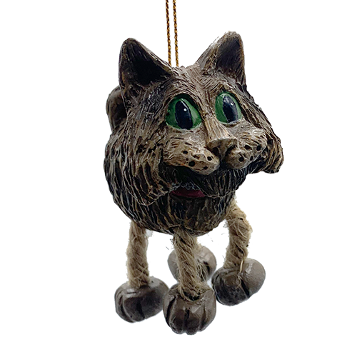 Cat ornament with round body, big eyes, jute-rope legs 