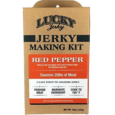 Jerky Making Kit | 12 oz. Box | Red Pepper Flavor | Sweet & Hot Combination | Punch Of Heat | Coarse & Fine Ground Cayenne Pepper Blended With Brown Sugar | Easy To Assemble | Fun Family Project | Seasons 20 LBS. Of Meat