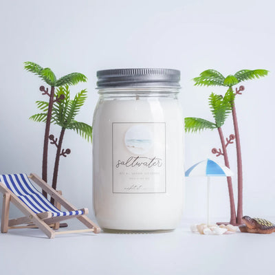 Salt Water Candle | Market Street Candle Co | 16 oz. | Himalayan Sea Salt Blend With Eucalyptus, Crisp Linen, & Earthly Green | Refreshing Aroma | All Natural Soy Wax | Long Burning Time | Essential Oil Based Fragrance