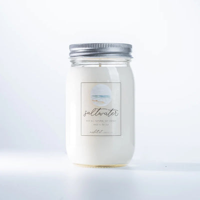 Salt Water Candle | Market Street Candle Co | 16 oz. | Himalayan Sea Salt Blend With Eucalyptus, Crisp Linen, & Earthly Green | Refreshing Aroma | All Natural Soy Wax | Long Burning Time | Essential Oil Based Fragrance