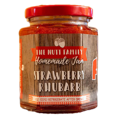 Strawberry Rhubarb Jam | 9 oz. Jar | Fresh Fruit Spread | Burst of Flavor | Sweet and Tangy Flavor | Pairs Great with Bagels, Toast, and Charcuterie Boards | Hand Stirred | Freshly Made in Nebraska | Try On Ice Cream For Sweet Treat