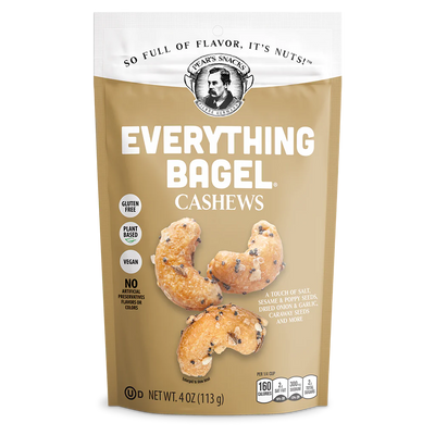 Everything Bagel Cashews | 4 oz. | Vegan & Gluten Free | Plant-Based | Cashew, Sesame Seed, and Caraway Medley | Bold Onion & Garlic Flavor | Crunchy, High Protein Snack | 3 Pack | Shipping Included