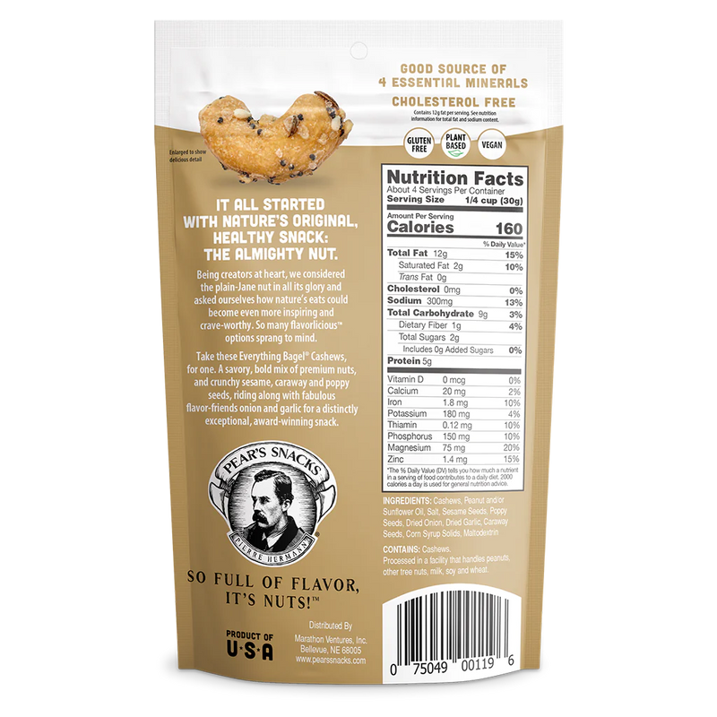 Everything Bagel Cashews | 4 oz. | Vegan & Gluten Free | Plant-Based | Cashew, Sesame Seed, and Caraway Medley | Bold Onion & Garlic Flavor | Crunchy, High Protein Snack | 3 Pack | Shipping Included