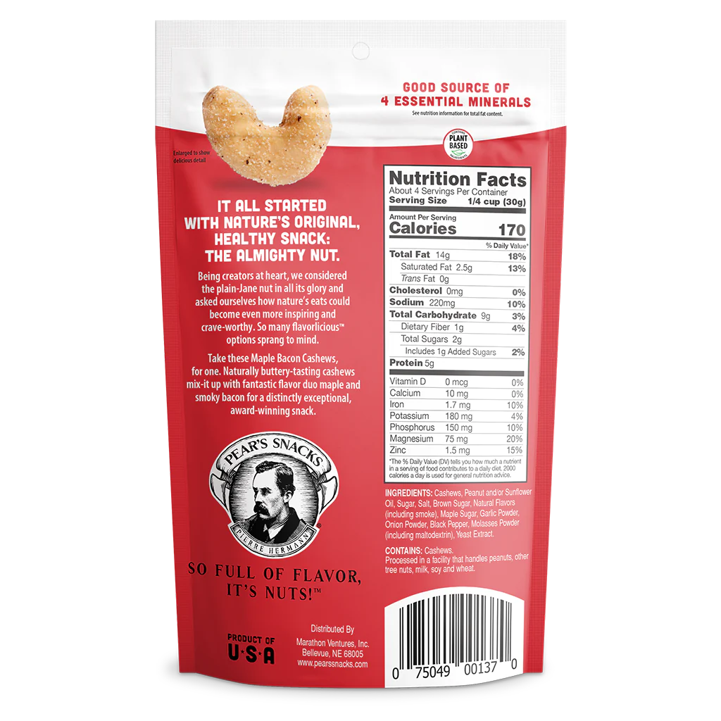 Maple Bacon Cashews | 4 oz. | Buttery Cashews Paired With Maple & Smoky Bacon Flavors | Ultimate Breakfast Snack | Award-Winning | High Protein Snack