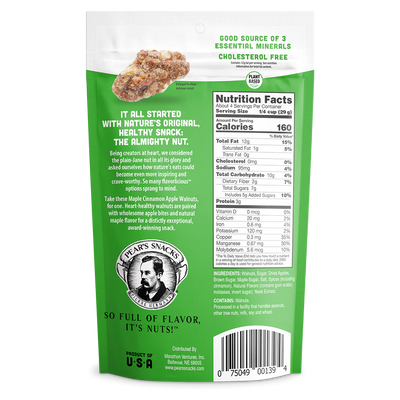 Maple Cinnamon Apple Walnuts | 4 oz. | Award-Winning | Heart Healthy Walnuts With Crisp, Cinnamon Apple Bits | Natural Maple Flavor | Midnight Or Afternoon Snack | Sweet & Buttery Perfection