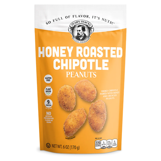 Honey Roasted Chipotle Flavored Peanuts | 6 oz. | Golden Peanuts Coated In Honey & Smoky Chipotle Seasoning | Vegan | Plant-Based | Gluten Free | Rich Source Of Protein