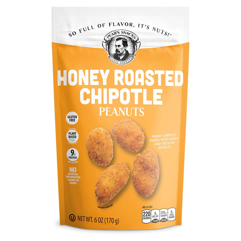 Honey Roasted Chipotle Flavored Peanuts | 6 oz. | Golden Peanuts Coated In Honey & Smoky Chipotle Seasoning | Vegan | Plant-Based | Gluten Free | Rich Source Of Protein