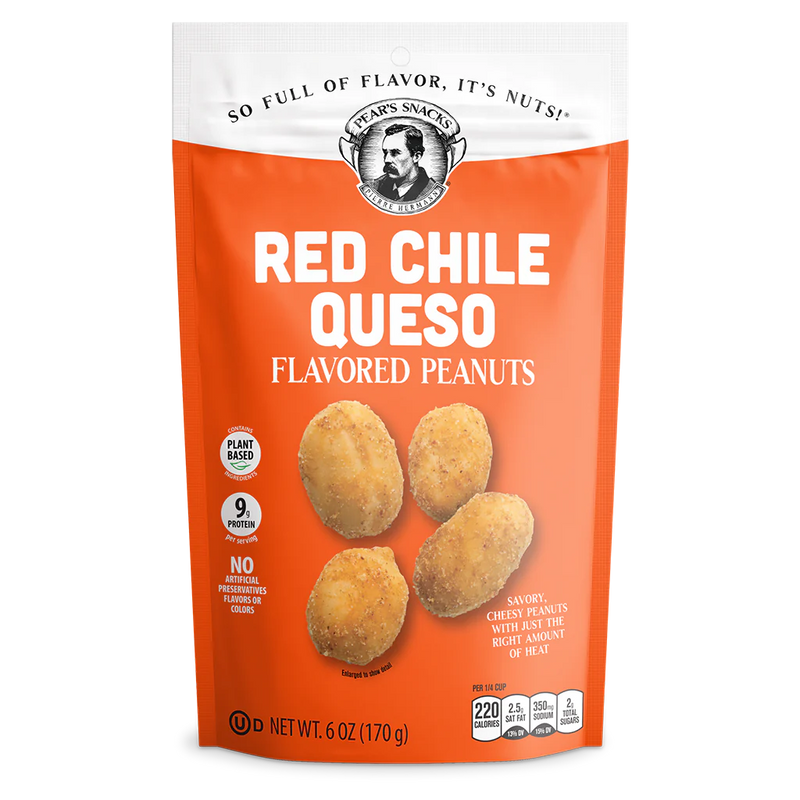 Red Chile Queso Flavored Peanuts | 6 oz. | Cheesy, Spicy Peanuts | Coated In A Rich Blanket Of Cheddar Cheese | Packed With Natural Protein | Big, Bold Taste | Perfect Quick Snack | Irresistible Flavor | Plant-Based