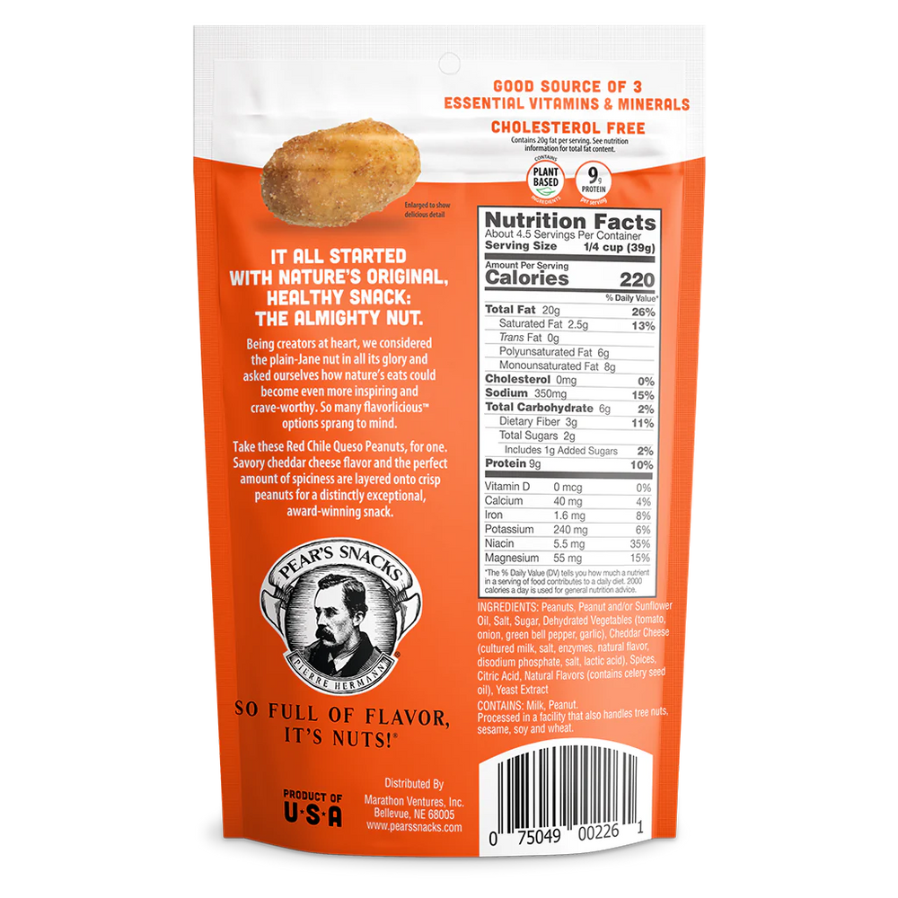 Red Chile Queso Flavored Peanuts | 6 oz. | Cheesy, Spicy Peanuts | Coated In A Rich Blanket Of Cheddar Cheese | Packed With Natural Protein | Big, Bold Taste | Perfect Quick Snack | Irresistible Flavor | Plant-Based