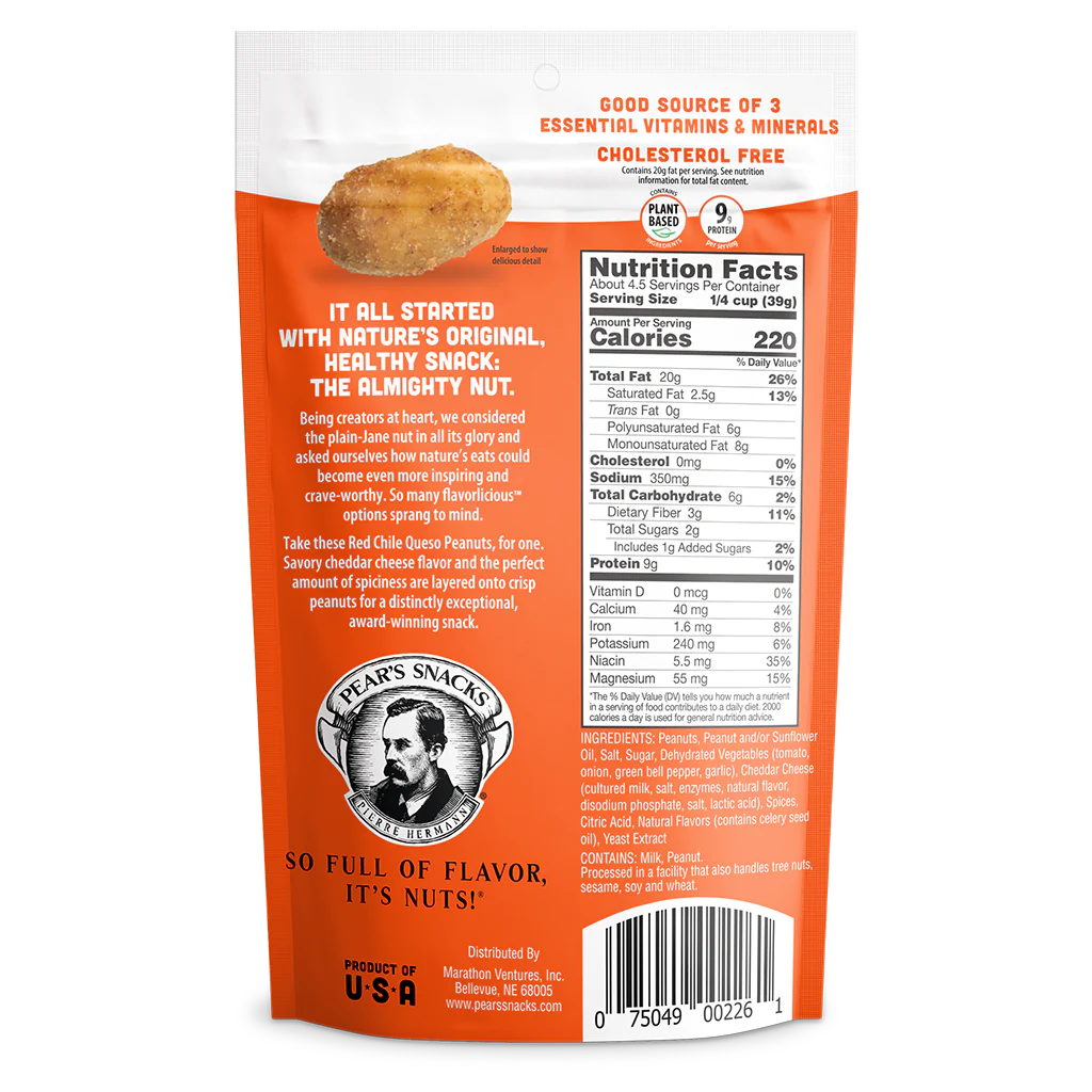 Red Chile Queso Flavored Peanuts | 6 oz. | Cheesy, Spicy Peanuts | Coated In A Rich Blanket Of Cheddar Cheese | Packed With Natural Protein | Big, Bold Taste | Perfect Quick Snack | Irresistible Flavor | Plant-Based