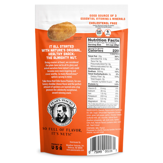 Red Chile Queso Flavored Peanuts | 6 oz. | Cheesy, Spicy Peanuts | Coated In A Rich Blanket Of Cheddar Cheese | Packed With Natural Protein | Big, Bold Taste | Perfect Quick Snack | Irresistible Flavor | Plant-Based