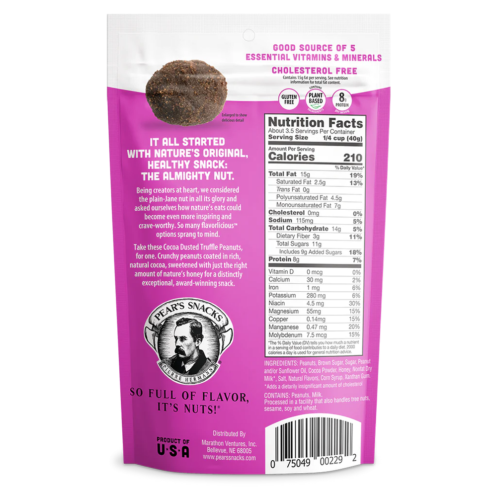 Cocoa Dusted Truffle Flavored Peanuts | 5 oz. Bag | Coat Of Rich, Natural Cocoa | High Protein Sweet Treat | Gluten Free | Vegan | Plant-Based | Perfect For Chocolate Lovers | Sweet & Crunchy