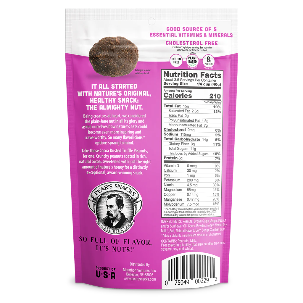 Cocoa Dusted Truffle Flavored Peanuts | 5 oz. Bag | Coat Of Rich, Natural Cocoa | High Protein Sweet Treat | Gluten Free | Vegan | Plant-Based | Perfect For Chocolate Lovers | Sweet & Crunchy