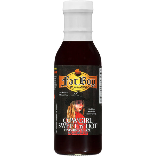 Cowgirl Sweet n' Hot BBQ Finishing Glaze | Fruit Flavor | Gluten Free | No MSG | No High Fructose Corn Syrup | 12 fl oz Bottle