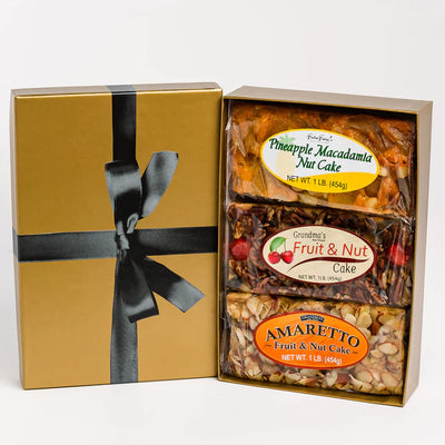 Heavenly Trio Fruit Cake | Three 1 lb. Cakes | Triple the Flavor | Amaretto Fruitcake, Grandma's Fruitcake, & Pineapple Macadamia Nut Cake | Each Bite Entails A Medley Of Flavors | Perfect Gift For Loved One
