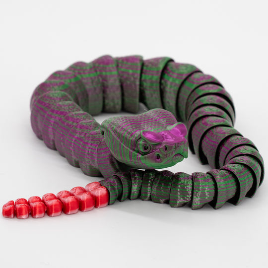 3D Printed Rattlesnake | Many Colors | Fidget Snake | Flexible-Moving Body | Made in Holdrege, NE | Black Sheep Productions LLC