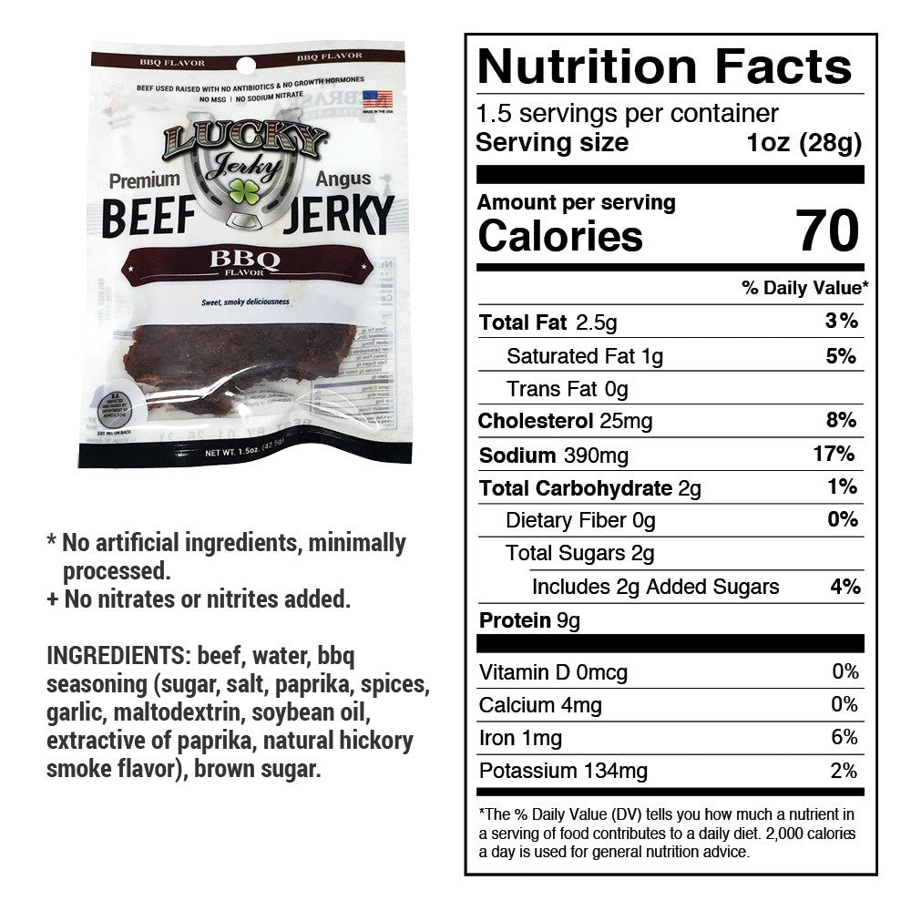 BBQ Beef Jerky | 1.5 oz. Bag | Snack Size | Perfect Balance Of Beef, Smoke, & Seasoning | Lean, All Natural Angus Beef | No Artificial Ingredients  Nebraska Cattle | Sweet, Smoky Deliciousness | 6 Pack | Shipping Included