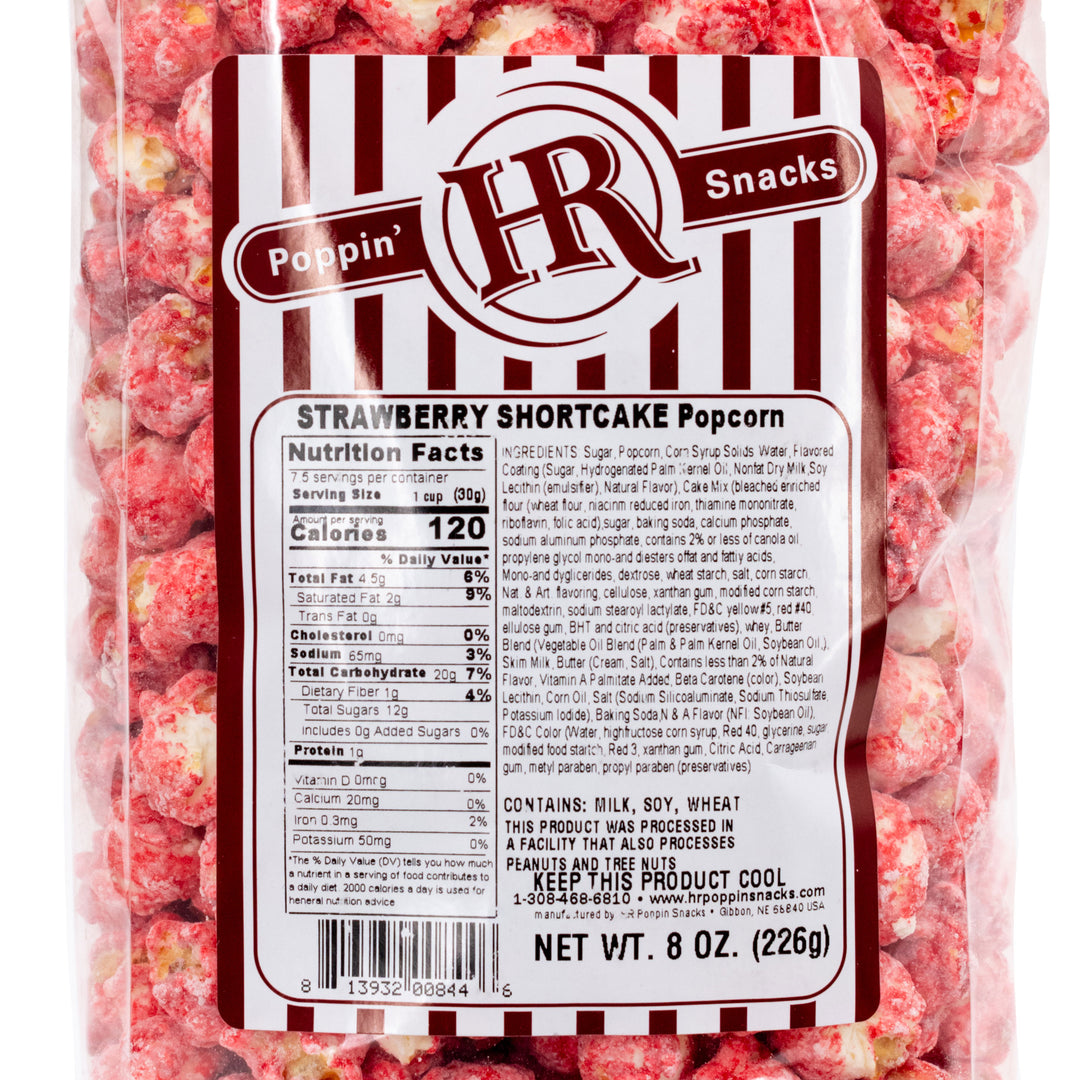 Strawberry Shortcake Popcorn | 8 oz. | Creamy Strawberry Flavor | Dusted In Shortcake | Made in Gibbon, NE | HR Poppin' Snacks