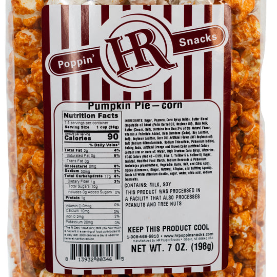 Pumpkin Pie Popcorn | 7 oz. | Seasonal Popcorn Flavor | Fresh Pumpkin With Sweet Crust | Made in Gibbon, NE | HR Poppin' Snacks