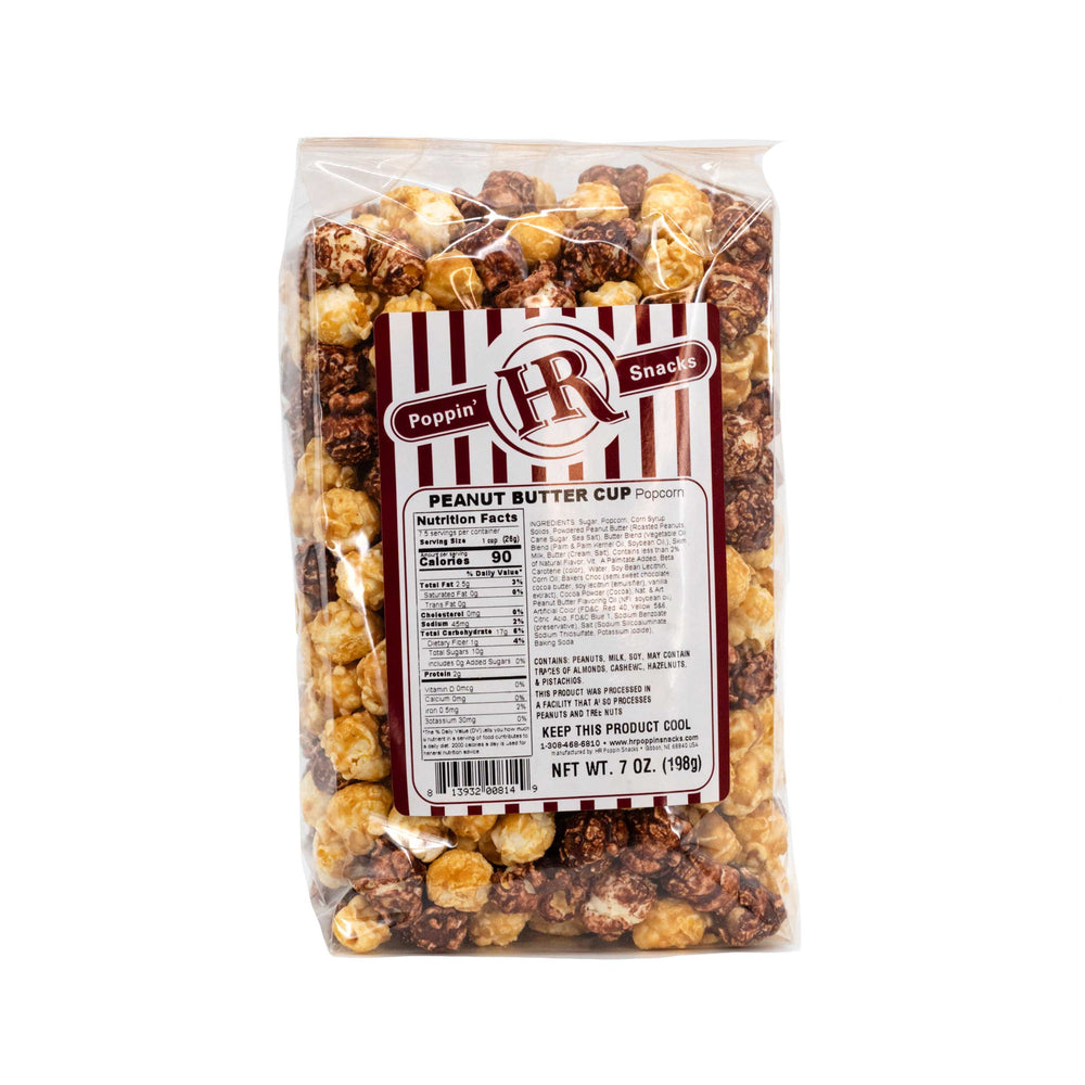 Peanut Butter Cup Popcorn | Pack of 3 | 7 oz. | Peanut Butter & Chocolate Coated Popcorn | Flavorful | Made in Gibbon, NE | HR Poppin' Snacks