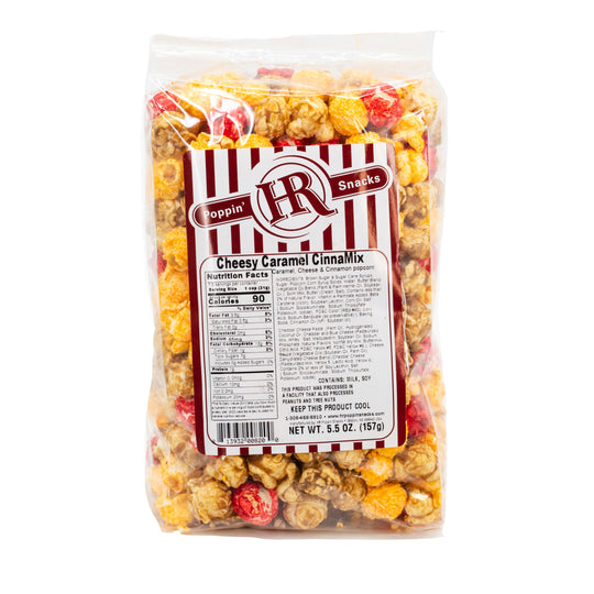 Cheesy Caramel Cinnamix Popcorn | 5.5 oz. | Sweet & Salty Popcorn | Cheese, Caramel & Cinnamon Blend | Made in Gibbon, NE | HR Poppin' Snacks