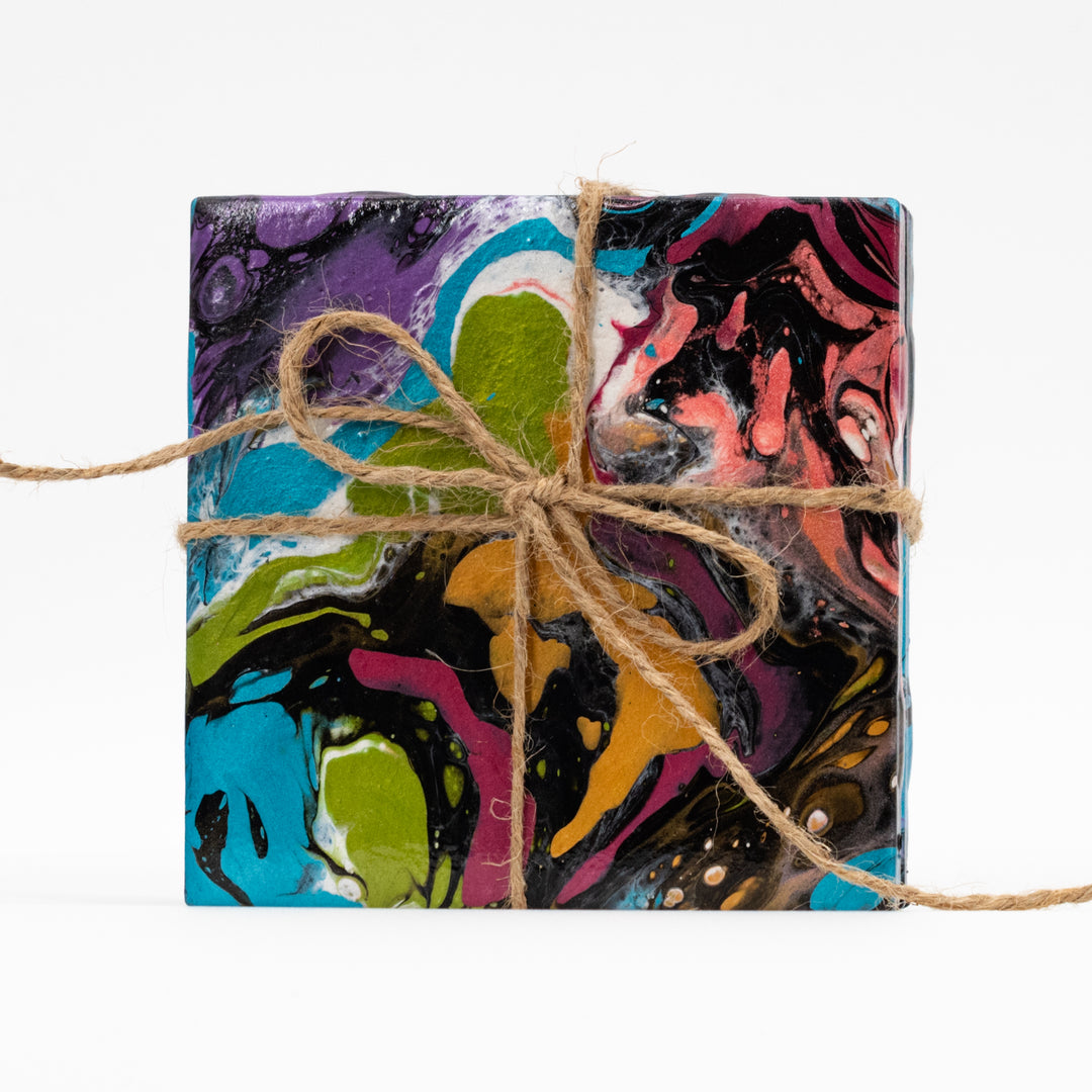 Coasters | Set of 4 | Ceramic and Acrylic | Home Decor | Multiple Color Options | Shelley Parks Art | Made in Kearney, NE