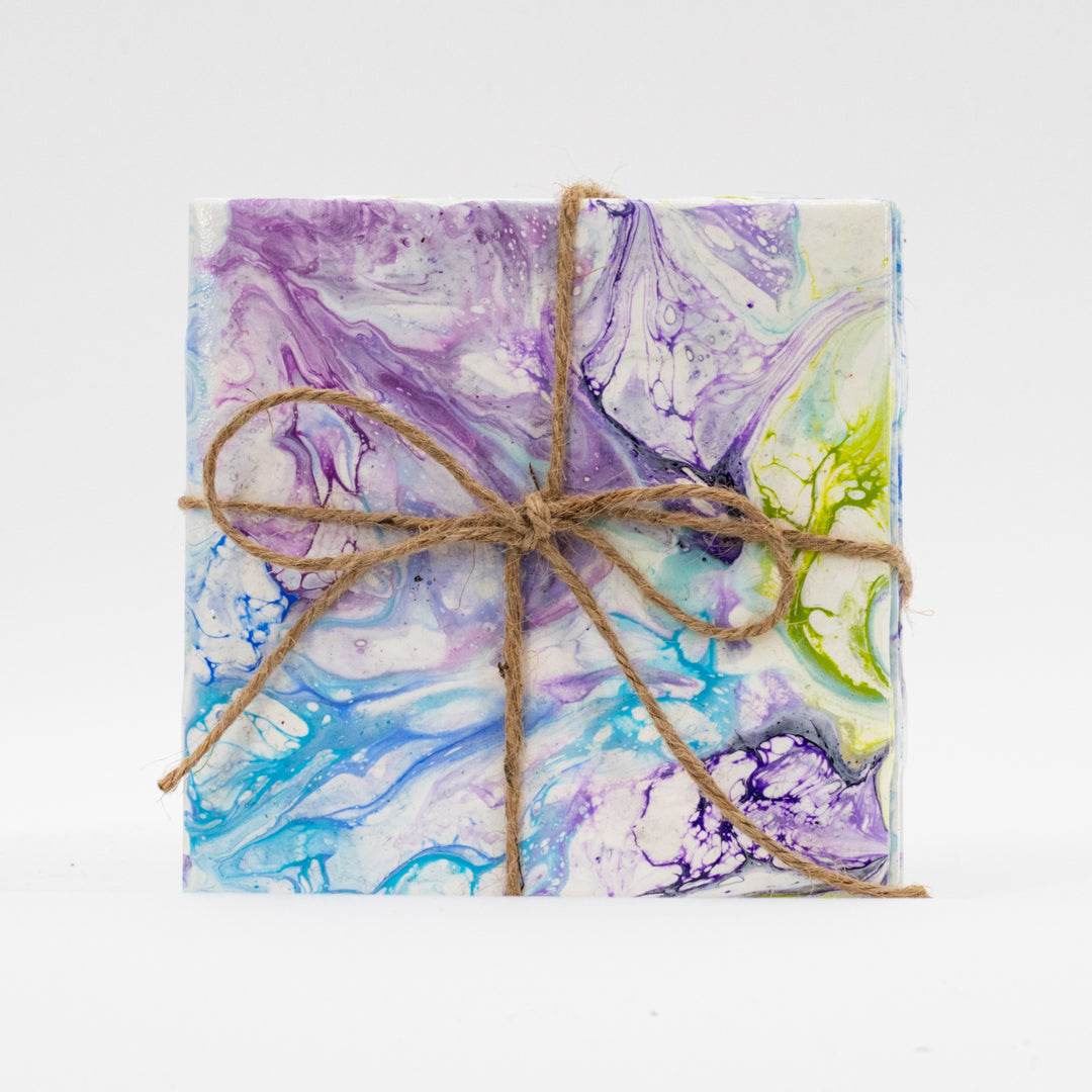 Coasters | Set of 4 | Ceramic and Acrylic | Home Decor | Multiple Color Options | Shelley Parks Art | Made in Kearney, NE