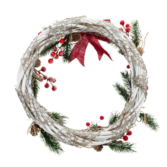 White Christmas Wreath | Small | Holiday Decor | Decorative Wreath | Kj Made | Made in Gibbon, NE