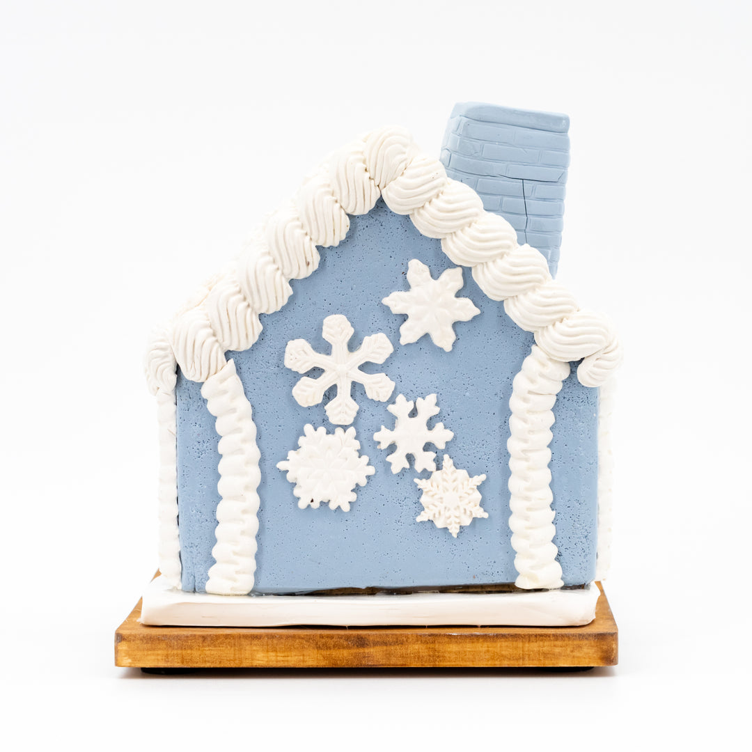 Small Gingerbread House | Blue & White | Gingerbread Man's House | Festive Christmas House | Made in Scottsbluff, NE | Clay Art Originals